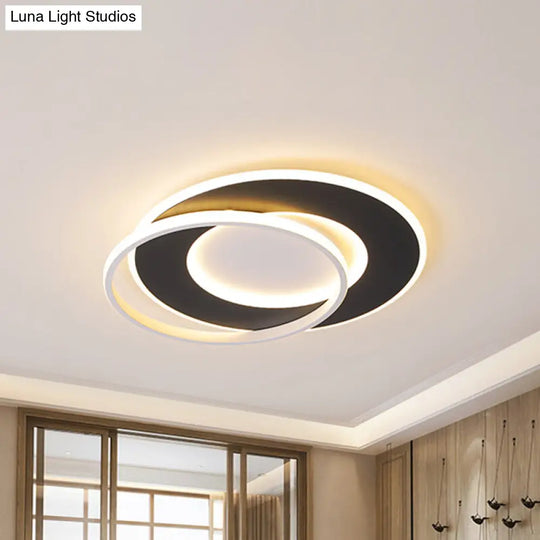 Modern Black Flush Mount Led Ceiling Light With Remote Control Dimming - 18/22 Wide Ring In
