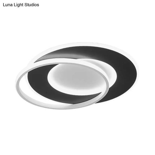 Modern Black Flush Mount Led Ceiling Light With Remote Control Dimming - 18/22 Wide Ring In