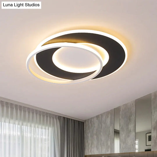 Modern Black Flush Mount Led Ceiling Light With Remote Control Dimming - 18’/22’ Wide Ring In