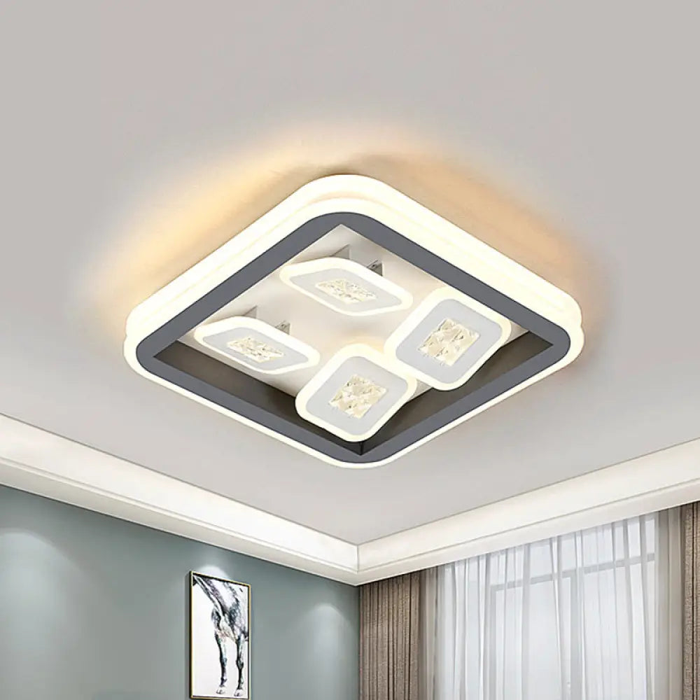 Modern Black Flush Mount Led Light Fixture With Acrylic Square Design