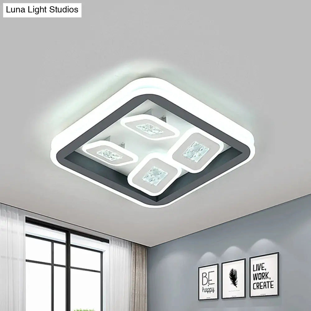 Modern Black Flush Mount Led Light Fixture With Acrylic Square Design