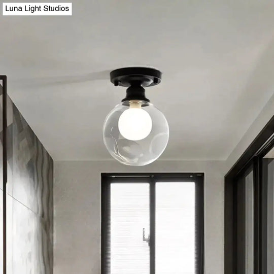 Modern Black Flush Mount Light Fixture With 1-Light Globe Dual Glass Shade - Ideal For Corridors