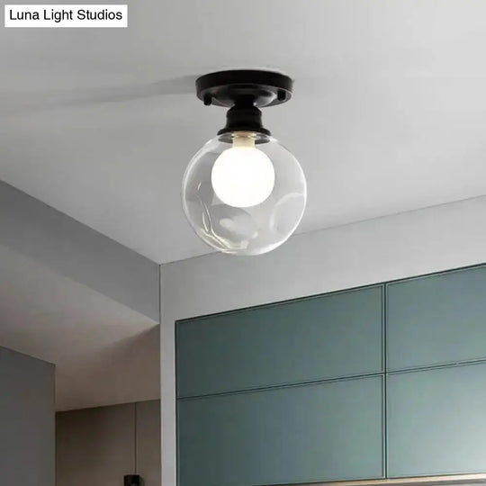 Modern Black Flush Mount Light Fixture With 1-Light Globe Dual Glass Shade - Ideal For Corridors