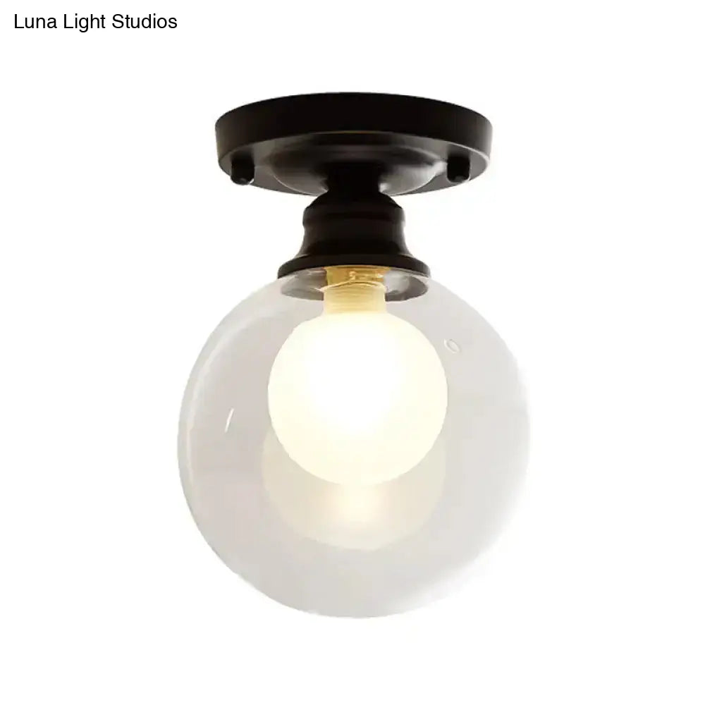 Modern Black Flush Mount Light Fixture With 1-Light Globe Dual Glass Shade - Ideal For Corridors