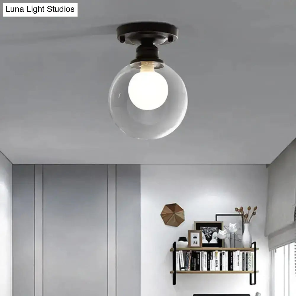 Modern Black Flush Mount Light Fixture With 1-Light Globe Dual Glass Shade - Ideal For Corridors