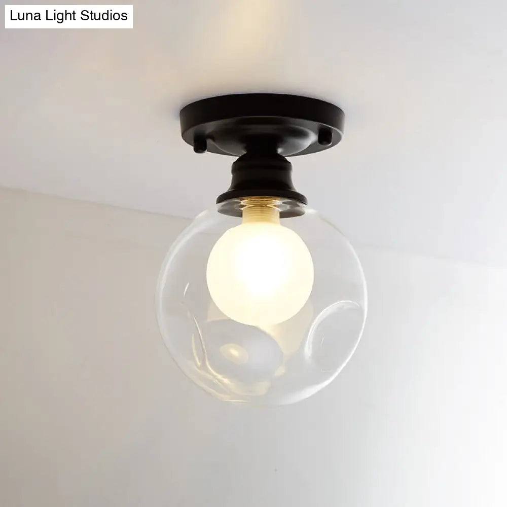 Modern Black Flush Mount Light Fixture With 1 - Light Globe Dual Glass Shade - Ideal For Corridors