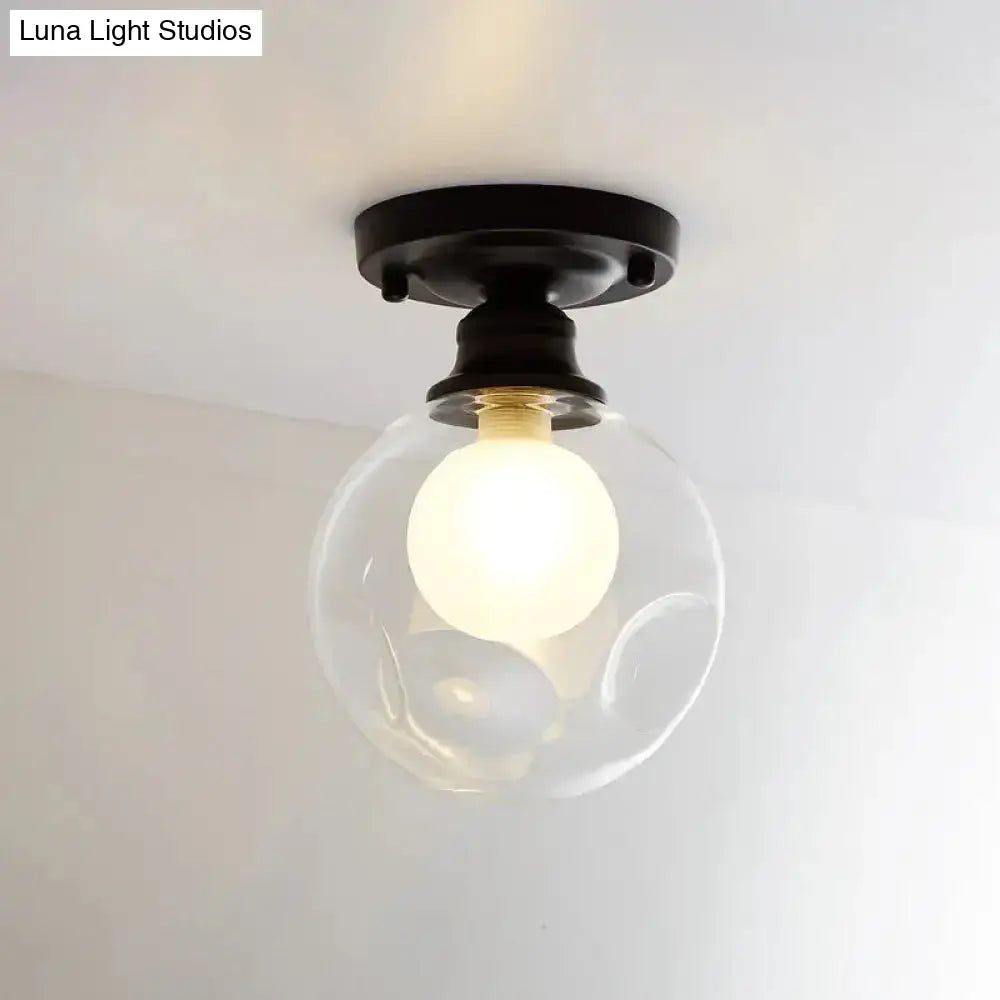 Modern Black Flush Mount Light Fixture With 1-Light Globe Dual Glass Shade - Ideal For Corridors