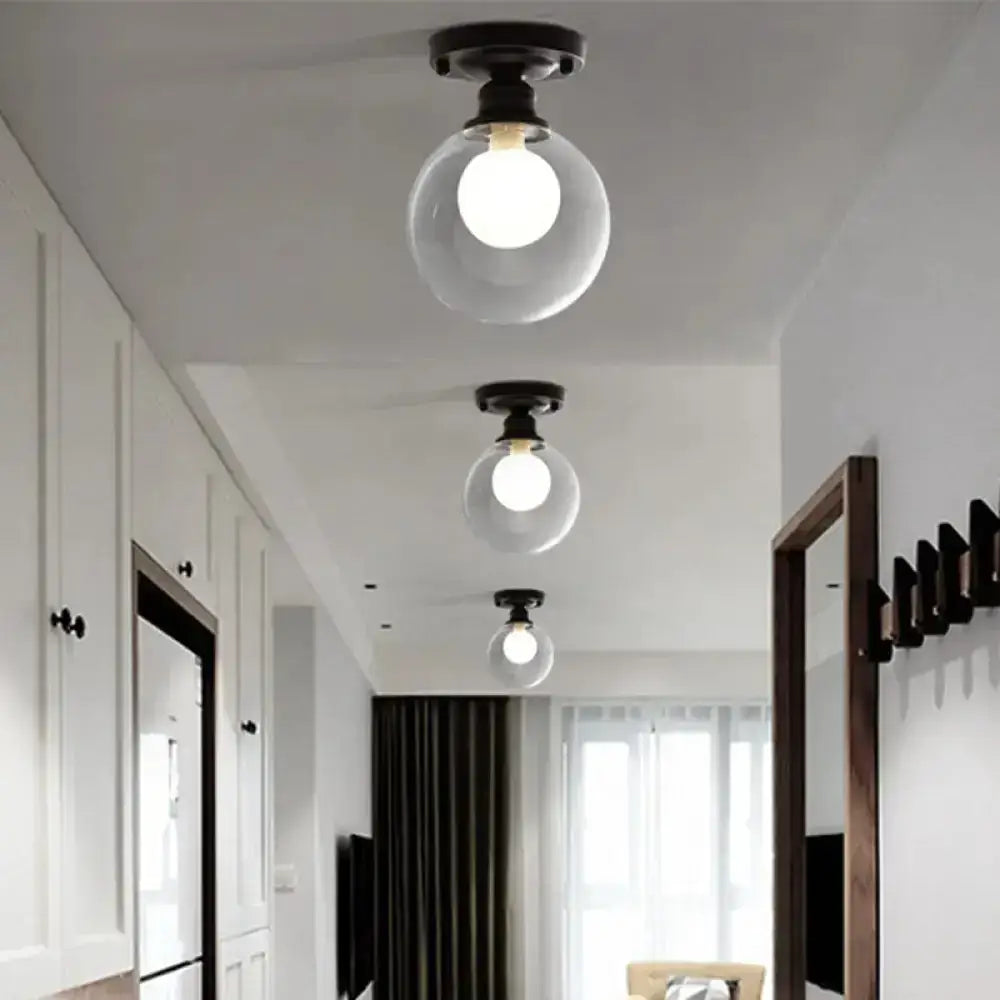 Modern Black Flush Mount Light Fixture With 1-Light Globe Dual Glass Shade - Ideal For Corridors / A