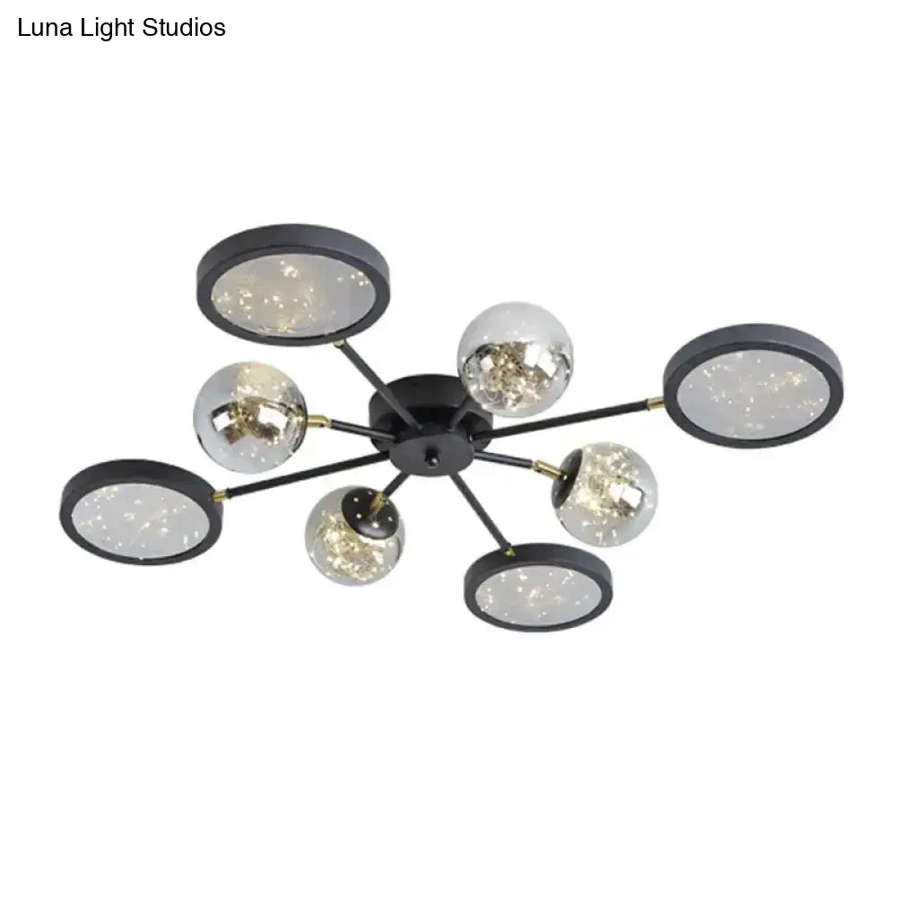 Modern Black Flush Mount With Amber Glass And Glowing String Inside