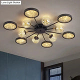 Modern Black Flush Mount With Amber Glass And Glowing String Inside