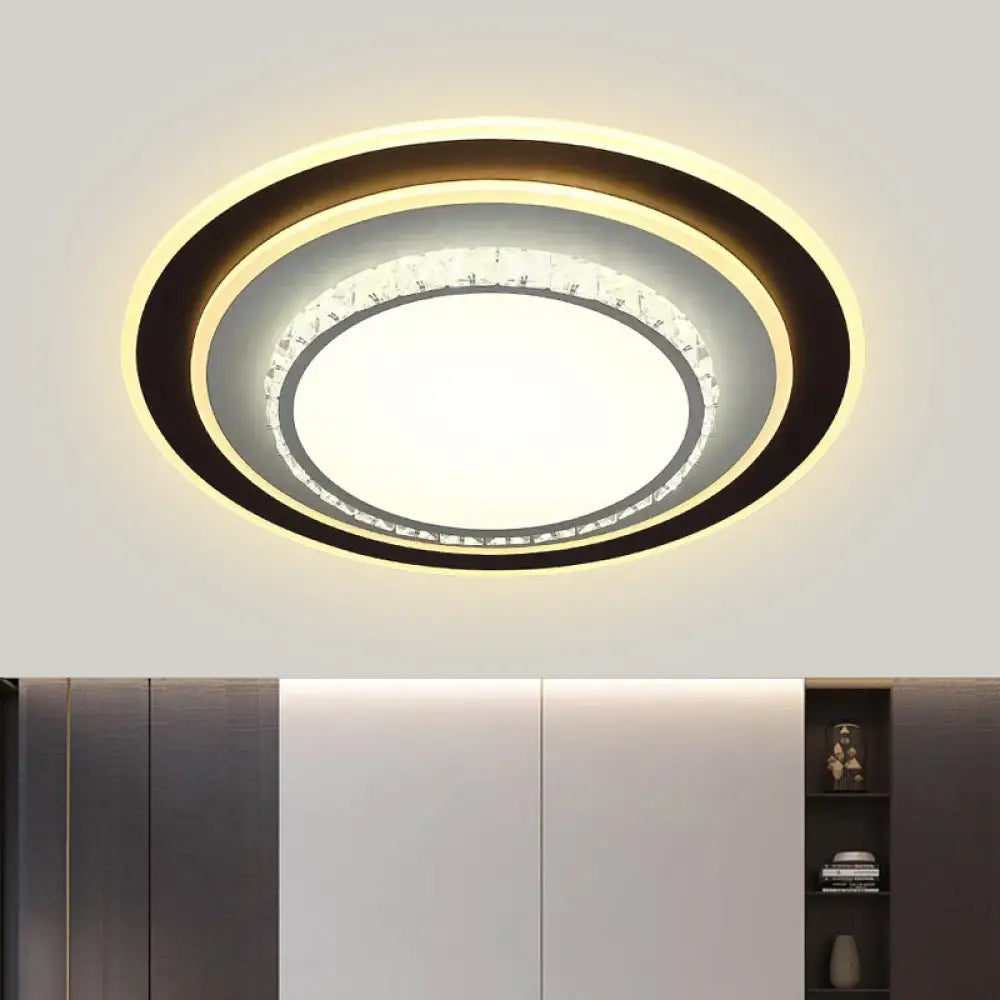 Modern Black Flushmount Ceiling Lamp With Clear Beveled Crystals - Round/Square Design / Round