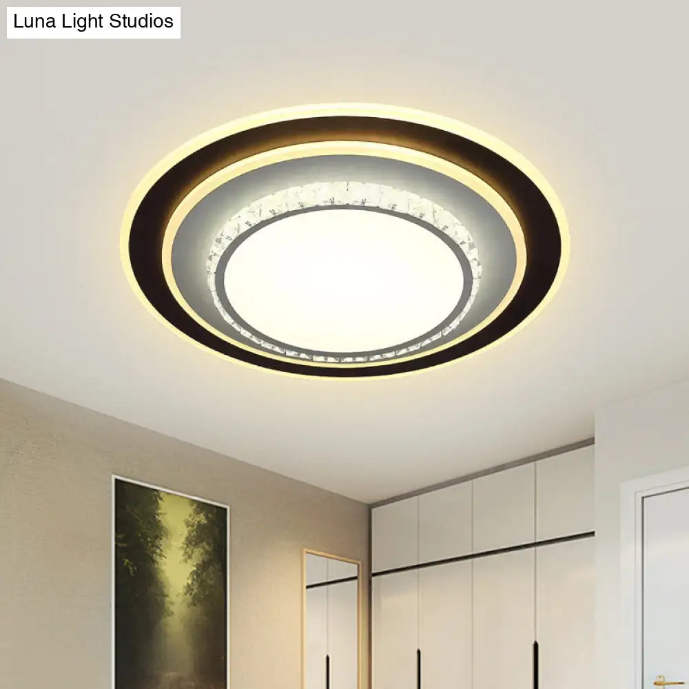 Modern Black Flushmount Ceiling Lamp With Clear Beveled Crystals - Round/Square Design