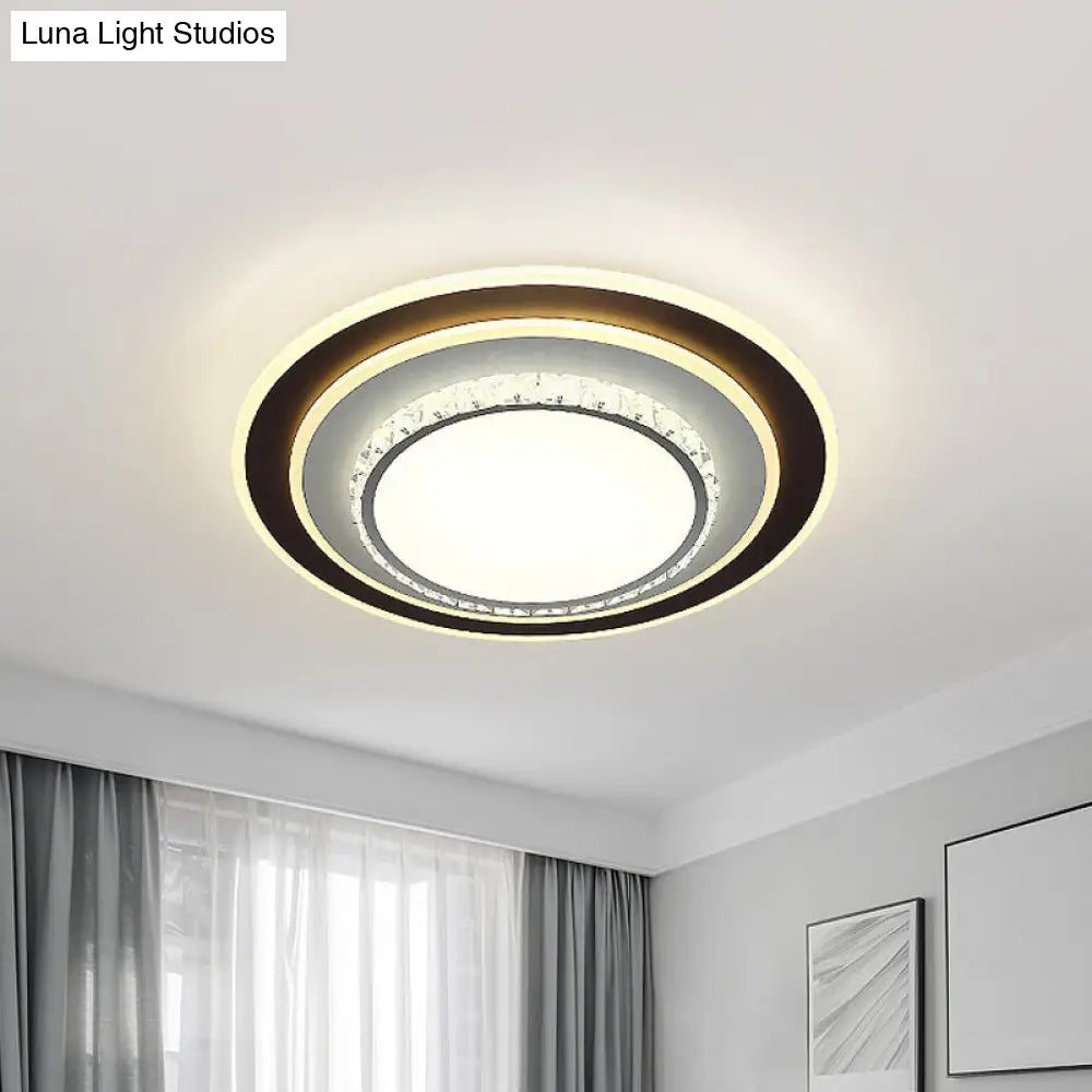 Modern Black Flushmount Ceiling Lamp With Clear Beveled Crystals - Round/Square Design