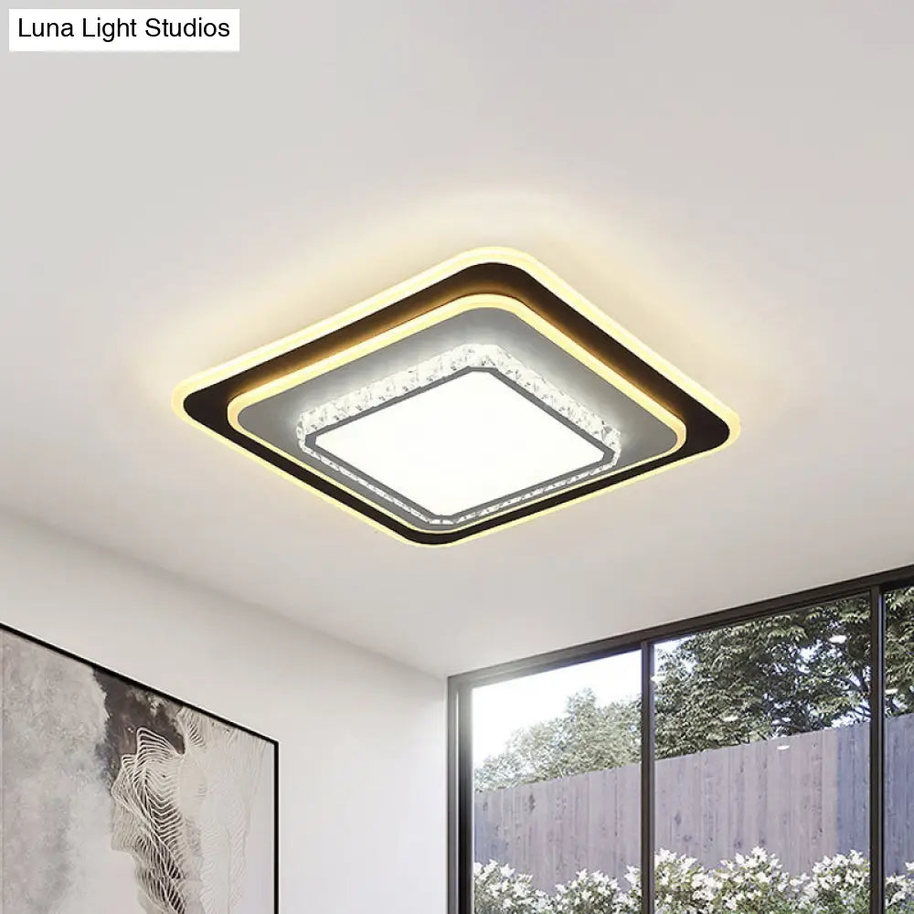 Modern Black Flushmount Ceiling Lamp With Clear Beveled Crystals - Round/Square Design / Square