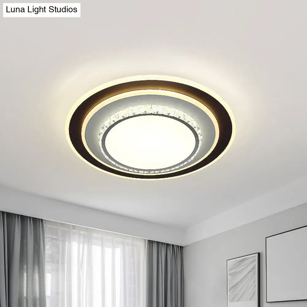 Modern Black Flushmount Ceiling Lamp With Clear Beveled Crystals - Round/Square Design