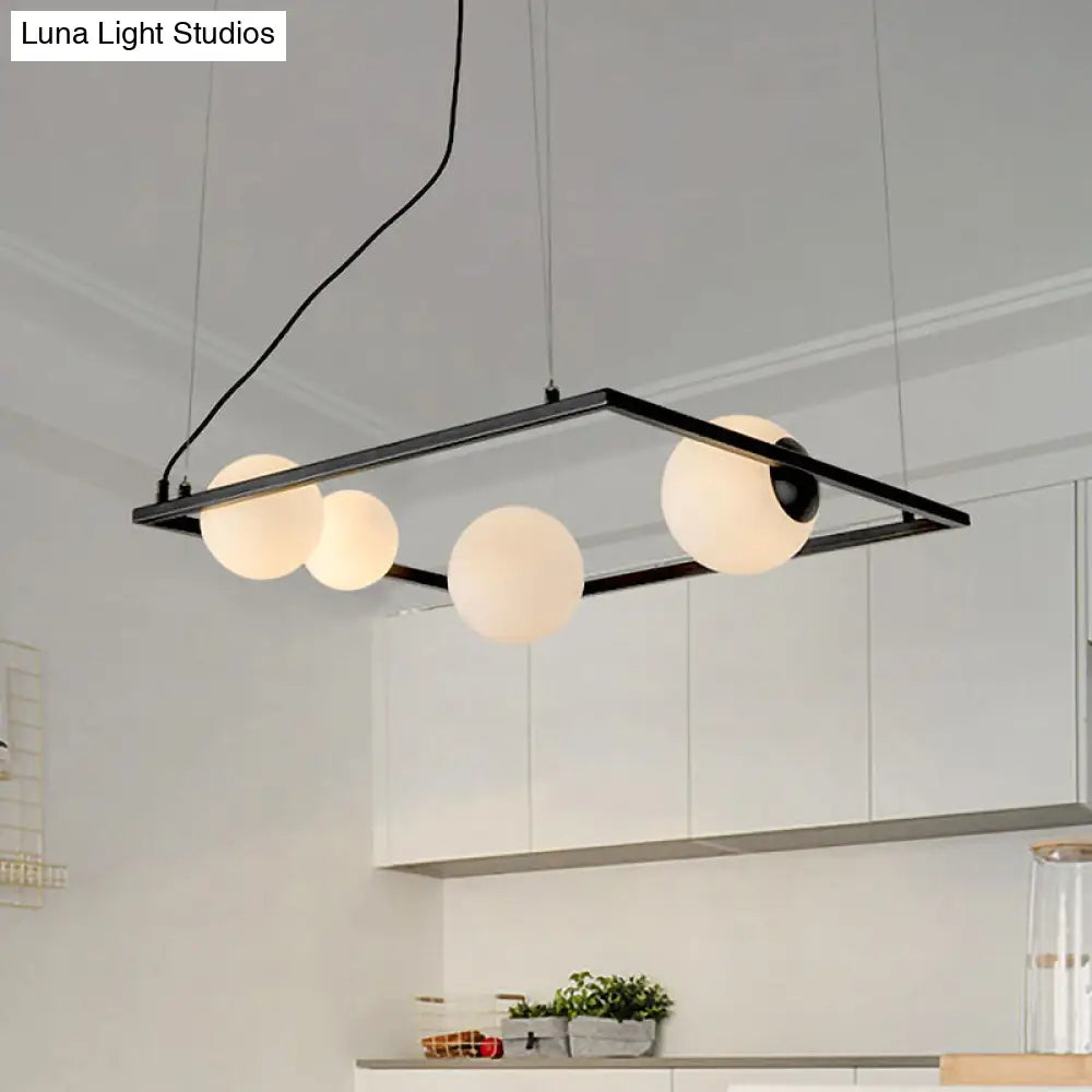 Modern Black Frame Chandelier Lamp With Opal Glass Shade - 4 Heads Pendant Light Fixture