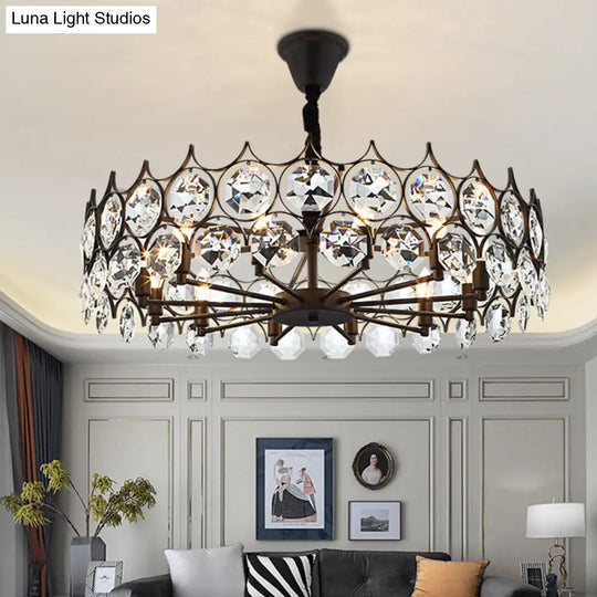 Modern Black Geometric Crystal Chandelier Pendant Light For Living Room