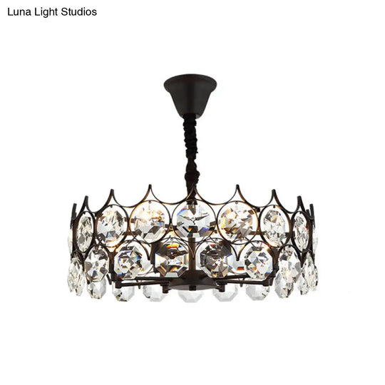 Modern Black Geometric Crystal Chandelier Pendant Light For Living Room