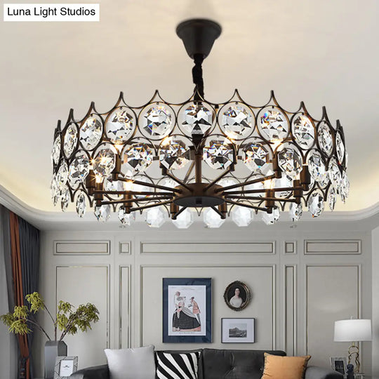 Modern Black Geometric Chandelier With Beveled Crystal Pendant Light For Living Room