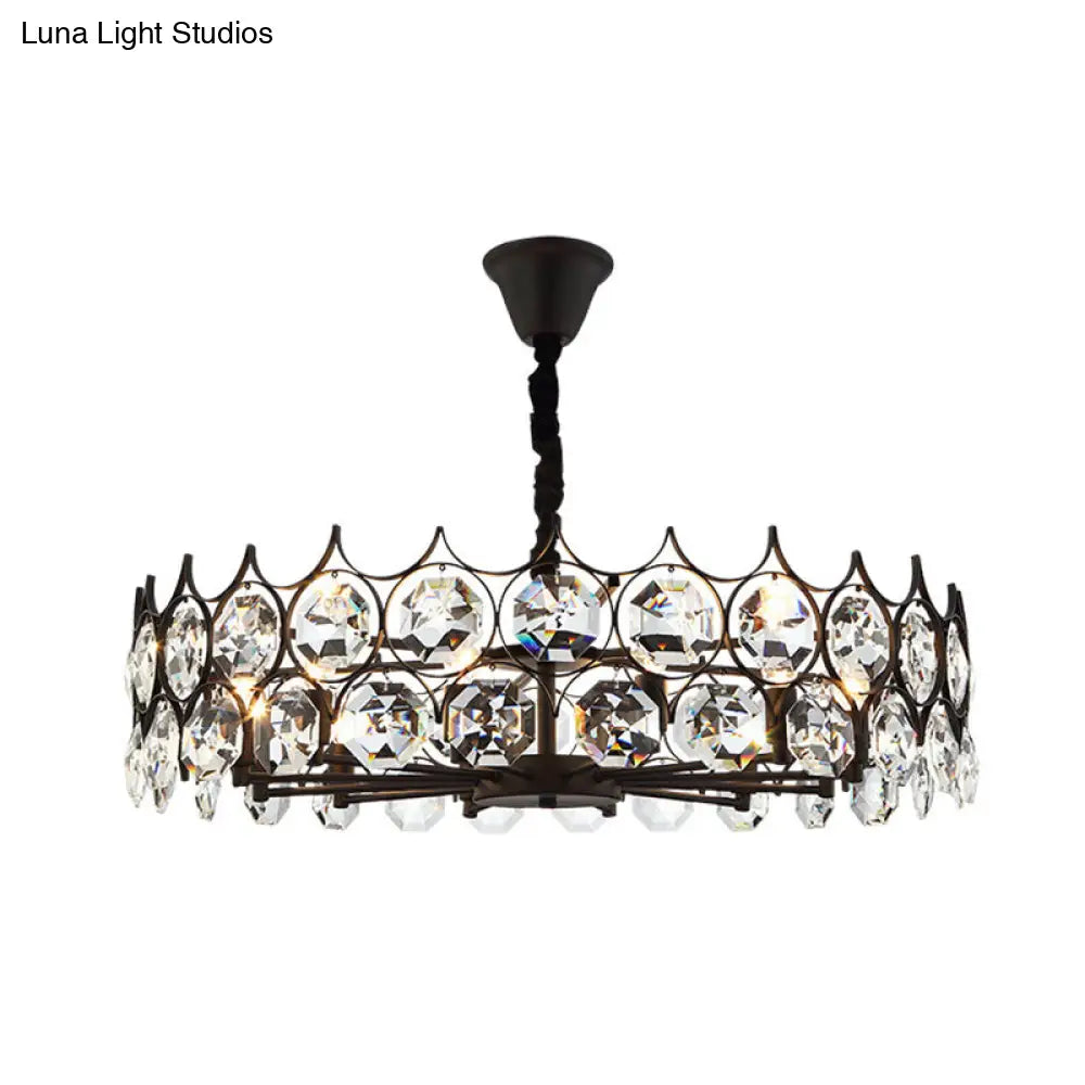 Modern Black Geometric Crystal Chandelier Pendant Light For Living Room