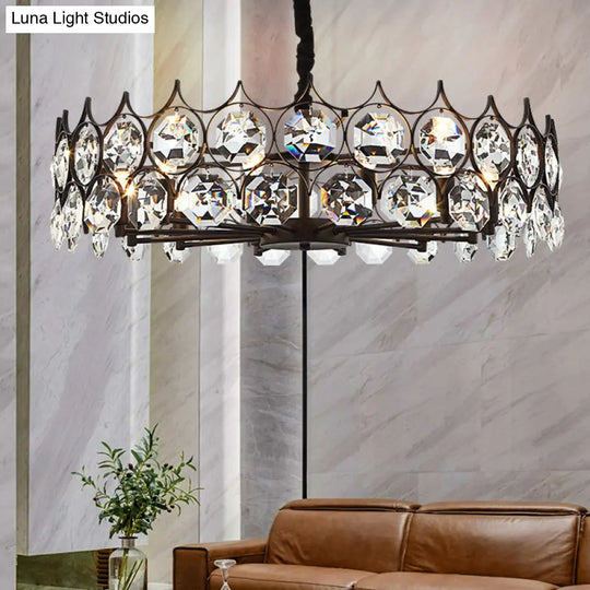 Modern Black Geometric Chandelier With Beveled Crystal Pendant Light For Living Room