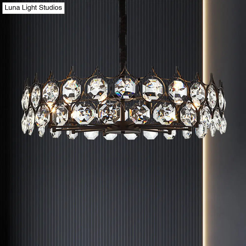 Modern Black Geometric Crystal Chandelier Pendant Light For Living Room / Medium Round