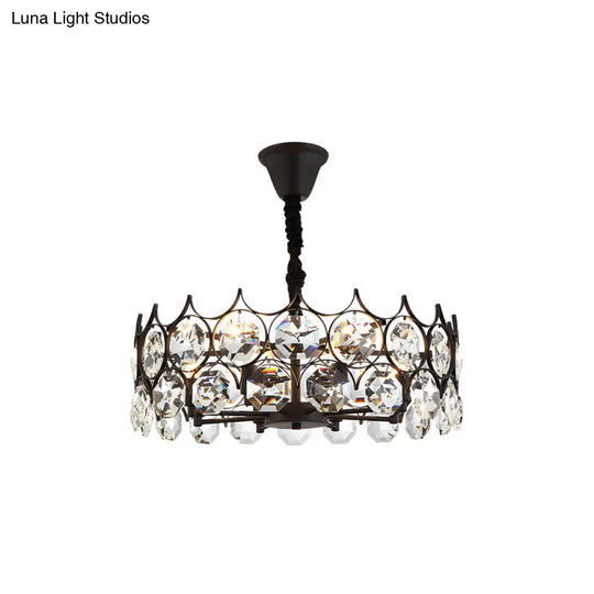 Modern Black Geometric Crystal Chandelier Pendant Light For Living Room / Small Round