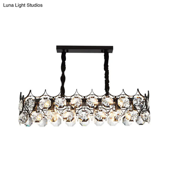 Modern Black Geometric Crystal Chandelier Pendant Light For Living Room / Large Rectangle