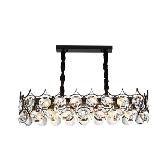 Modern Black Geometric Chandelier With Beveled Crystal Pendant Light For Living Room / Large