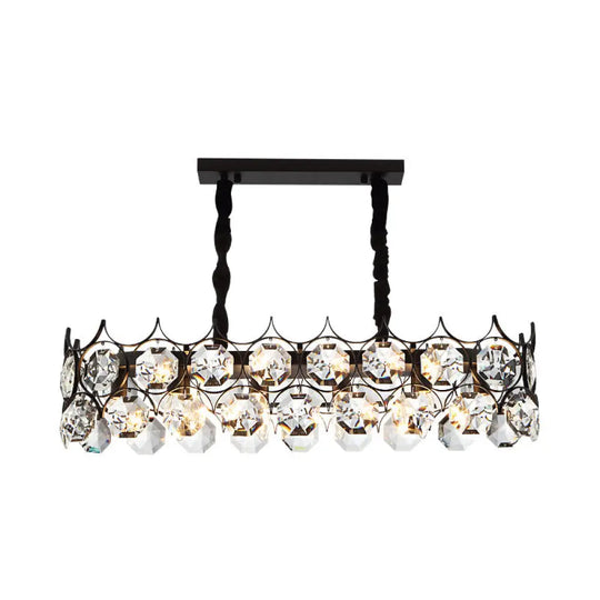 Modern Black Geometric Chandelier With Beveled Crystal Pendant Light For Living Room / Medium