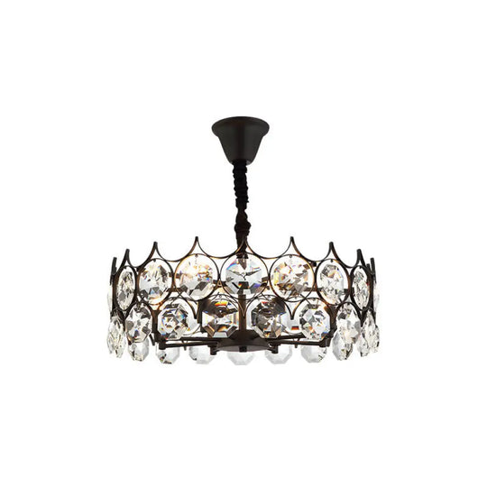 Modern Black Geometric Chandelier With Beveled Crystal Pendant Light For Living Room / Small Round