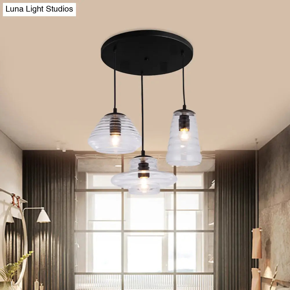 Modern Black Geometric Clear Glass Multi-Pendant Light For Dining Room