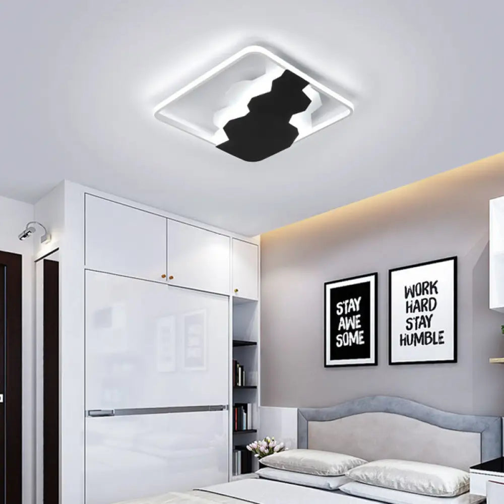 Modern Black Geometric Flush Mount Lamp With Acrylic Led Ceiling Lighting - Warm/White Light Third