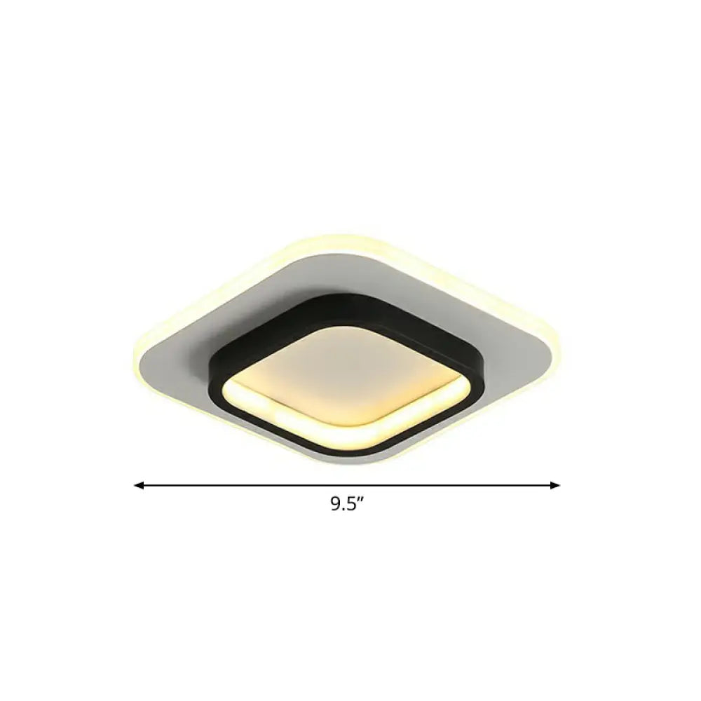 Modern Black Geometric Led Ceiling Flush Light - Nordic Metal Fixture For Aisle / White Square Plate