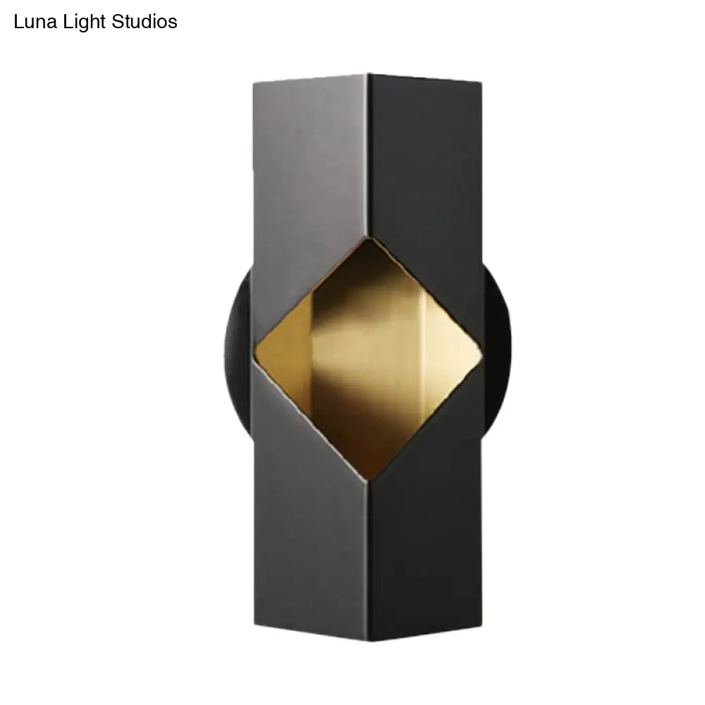 Modern Black Geometric Led Sconce For Bedroom Wall Mounting With Iron Shade