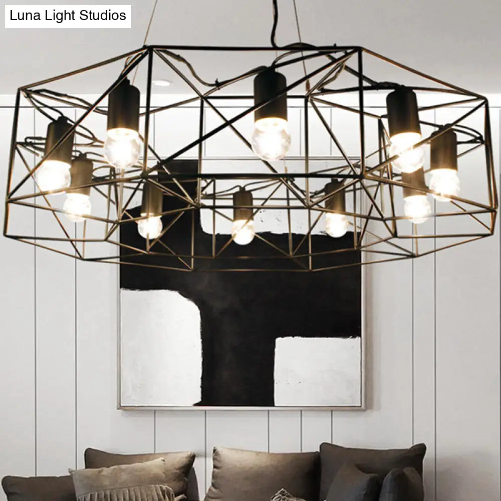 Modern Black Geometric Pendant Light With Clear Glass Shade - Farmhouse 10-Light Chandelier For