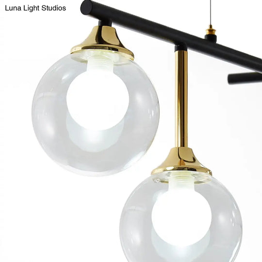 Modern Black Glass Ball Island Chandelier: Triple Light Hanging Lamp For Dining Room