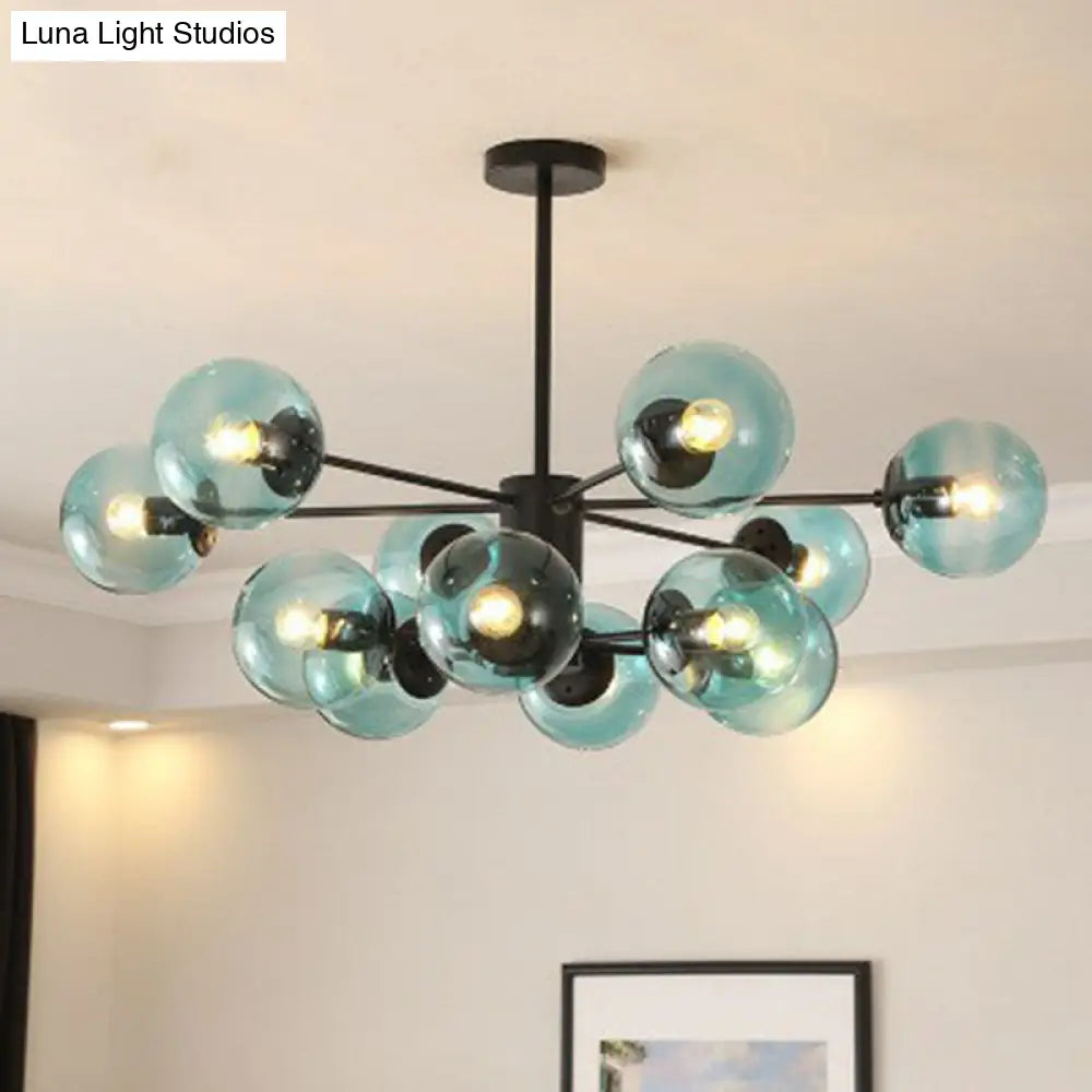 Modern Black Glass Ball Shade Chandelier Ceiling Light - 12 Heads For Living Room