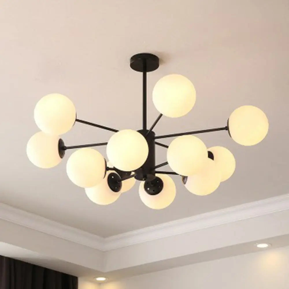 Modern Black Glass Ball Shade Chandelier Ceiling Light - 12 Heads For Living Room White