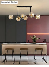 Modern Black Glass Island Pendant Light With 6 Spherical Lights For Dining Table