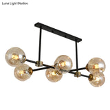 Modern Black Glass Island Pendant Light With 6 Spherical Lights For Dining Table