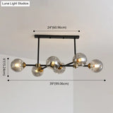 Modern Black Glass Island Pendant Light With 6 Spherical Lights For Dining Table