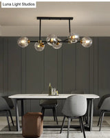 Modern Black Glass Island Pendant Light With 6 Spherical Lights For Dining Table