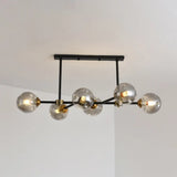 Modern Black Glass Island Pendant Light With 6 Spherical Lights For Dining Table Smoke Gray