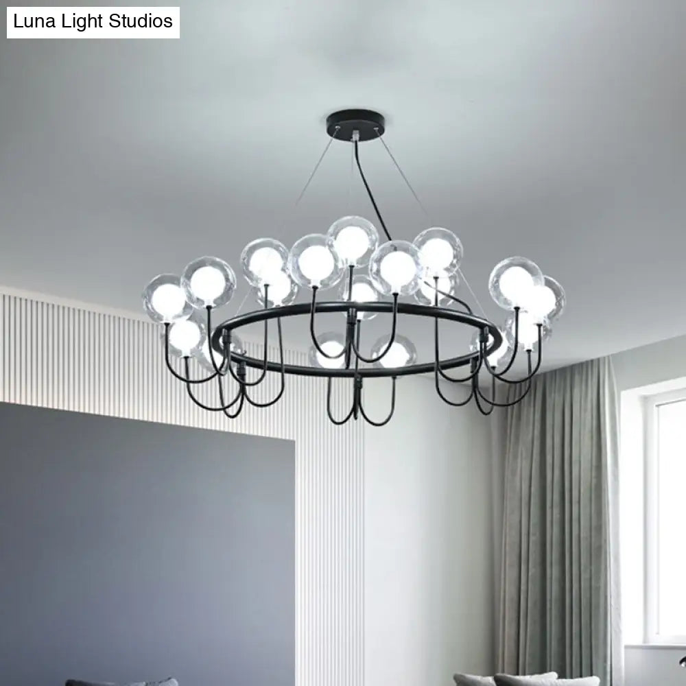 Modern Black Glass Globe Led Chandelier: Stylish Ceiling Hanging Lamp For Living Room