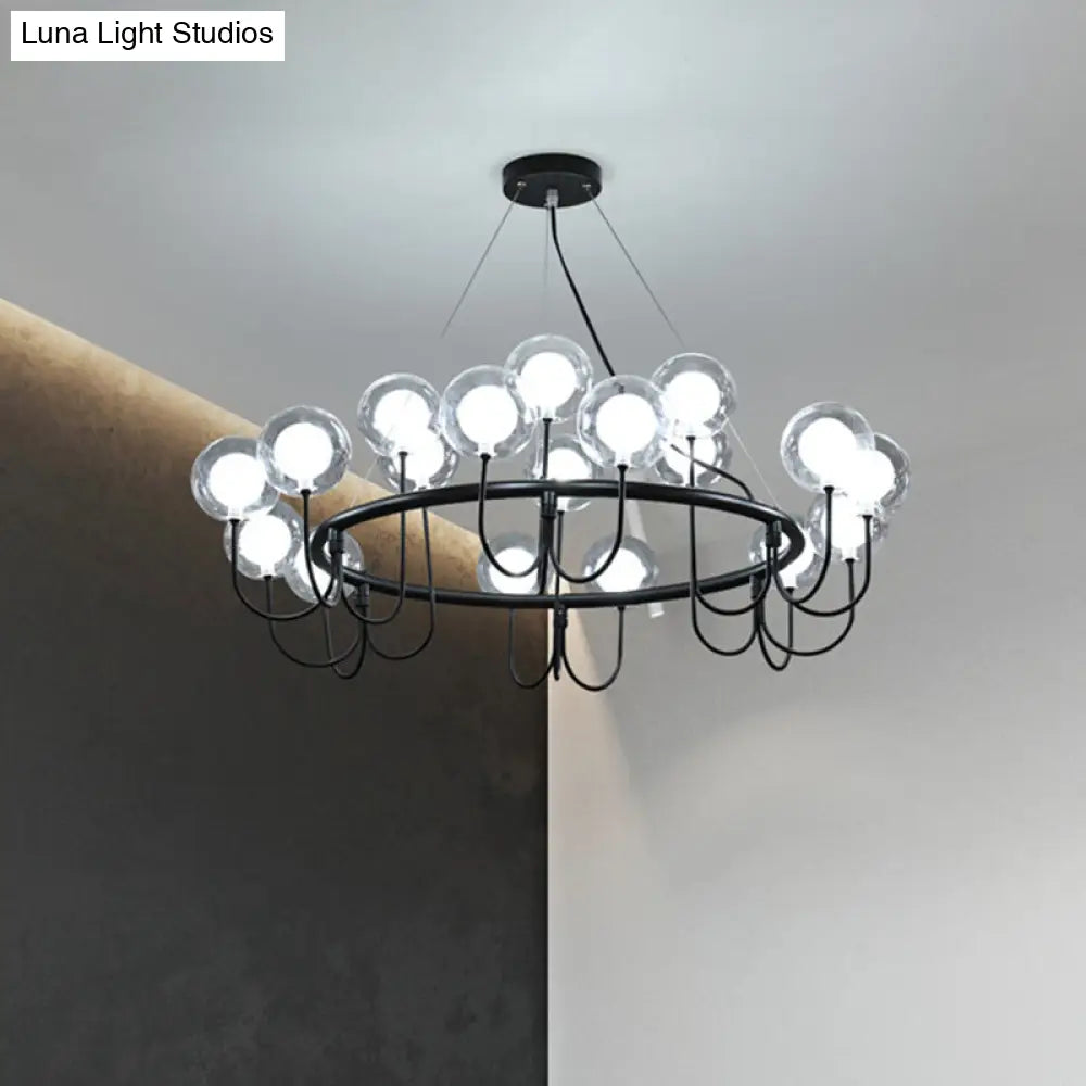 Modern Black Glass Globe Led Chandelier: Stylish Ceiling Hanging Lamp For Living Room