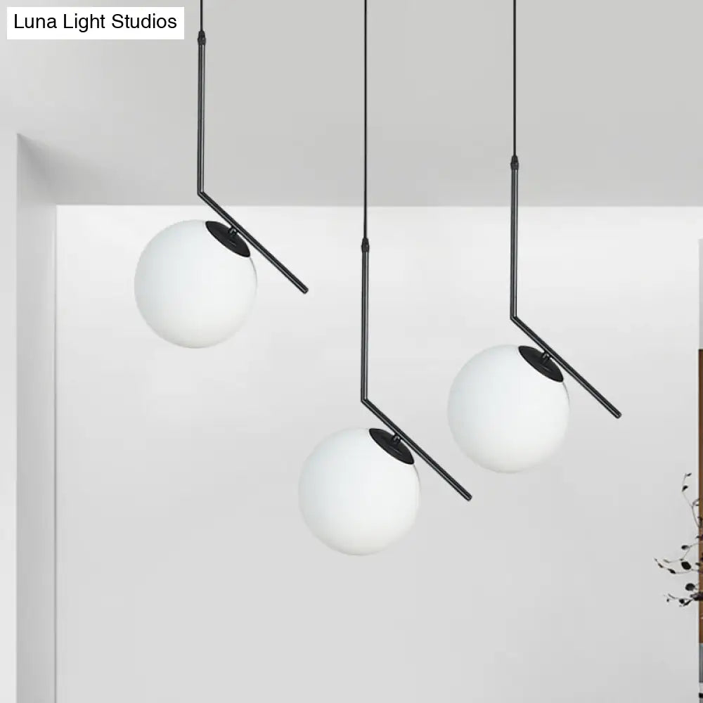 Modern Black Glass Orb Cluster Pendant Light With Angled Arm - 3-Light Ceiling Lamp