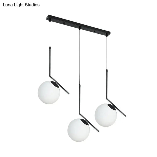 Modern Black Glass Orb Cluster Pendant Light With Angled Arm - 3-Light Ceiling Lamp