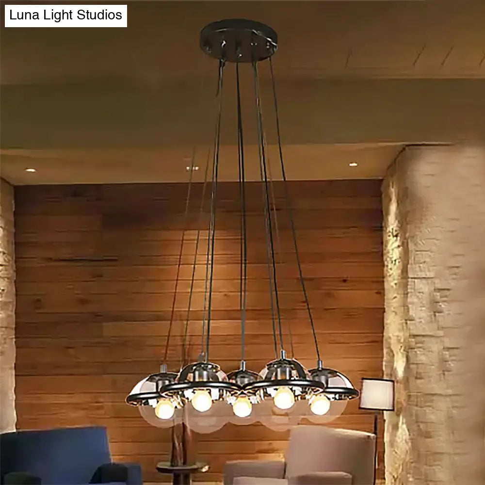 Modern Black Glass Pendant With Multi-Light Globe Shades Hanging Lighting Round Canopy