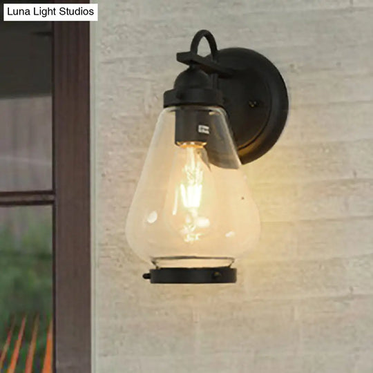 Modern Black Glass Sconce Light: 1-Light Industrial Wall Lamp For Porch